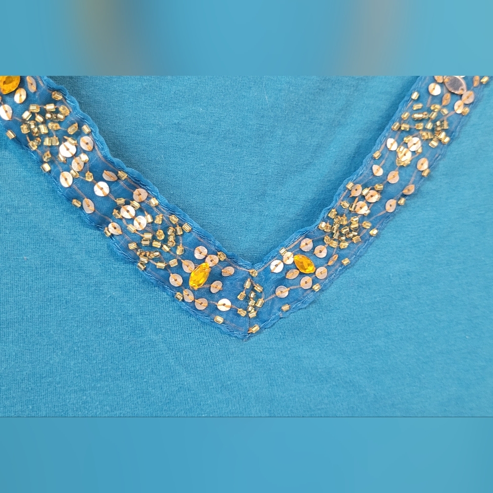 (2) Beaded V-neck Short Sleeve Shirts - Picture 2 of 6